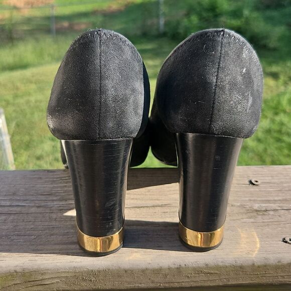 Tory Burch Black Suede Heels with Gold Logo & Block Heel - Project Heels - Picture 7 of 12